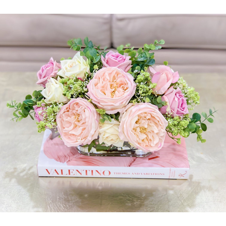 Flovery Real Touch Pink English Roses Arrangement Wayfair Canada